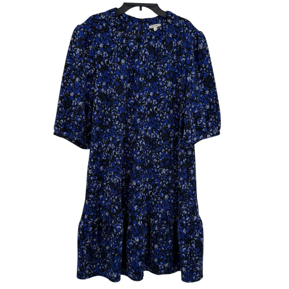 Tyler Boe‎ Tinsley Abstract Floral Print Dress Tiered Mini Blue Black Size S - Picture 3 of 9